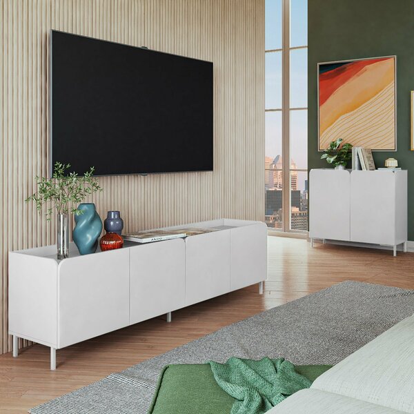 Manhattan Comfort Bogardus 2-Piece TV Stand Living Room Set in White 2-3182AMC86